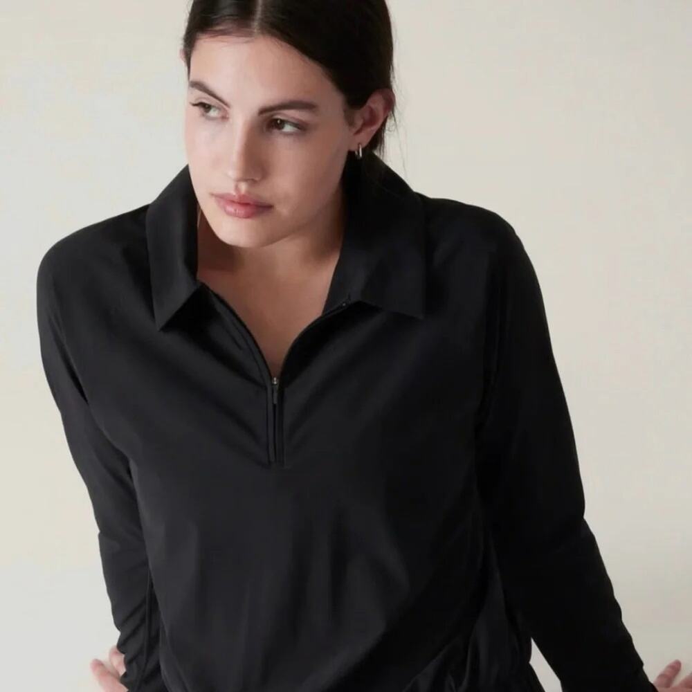 EUC Athleta Advantage Polo Top, Black SIZE S #532561 A0416H
